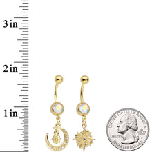 Load image into Gallery viewer, Aurora Gem Gold Tone Celestial Star Moon Dangle Belly Ring Set
