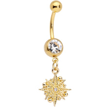 Load image into Gallery viewer, Clear Gem Gold Tone Celestial Star Moon Dangle Belly Ring Set
