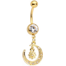 Load image into Gallery viewer, Clear Gem Gold Tone Celestial Star Moon Dangle Belly Ring Set

