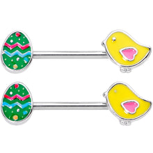 将图片加载到图库查看器，14G 5/8 Easter Egg and Chick Barbell Nipple Ring Set
