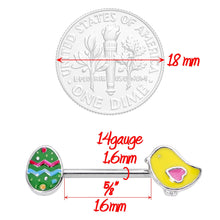 将图片加载到图库查看器，14G 5/8 Easter Egg and Chick Barbell Nipple Ring Set
