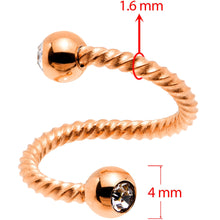 Load image into Gallery viewer, 14G 3/8 Clear Gem Rose Gold Tone Twist Spiral Twister Belly Ring
