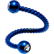 Load image into Gallery viewer, 14G 3/8 Clear Gem Blue Twist Spiral Twister Belly Ring
