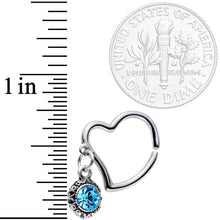 Load image into Gallery viewer, 16G 3/8 Aqua Gem Heart Dangle Right Closure Ring
