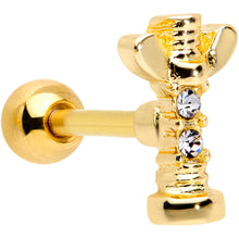 Load image into Gallery viewer, 16G 1/4 Clear CZ Gem Gold Tone Wing Nut Cartilage Tragus Earring

