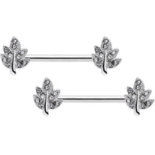 Load image into Gallery viewer, 14G 9/16 Clear Gem Maple Leaf Barbell Nipple Ring Set
