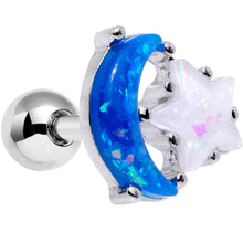 Load image into Gallery viewer, 16G 1/4 Blue White Faux Opal Star Moon Cartilage Tragus Earring
