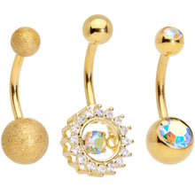 Load image into Gallery viewer, Aurora Gem Gold Tone Elegant Dance Belly Ring Set of 3
