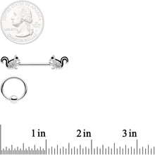 Load image into Gallery viewer, 14G Clear Gem Squirrel BCR Barbell Nipple Ring Set of 4
