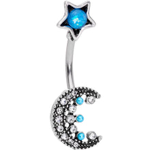 Load image into Gallery viewer, Aqua Faux Opal Orb Crescent Moon Reversible Belly Ring
