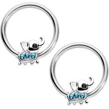 Load image into Gallery viewer, 14G 1/2 Aqua Gem Elephant BCR Captive Nipple Ring Set
