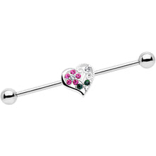 Load image into Gallery viewer, 14G Clear Pink Gem Flower Heart Barbell Industrial
