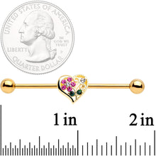 Load image into Gallery viewer, 14G Clear Pink Gem Flower Heart Gold Tone Barbell Industrial
