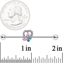 Load image into Gallery viewer, 14G Pink Blue Butterfly Heart Industrial Barbell 38mm

