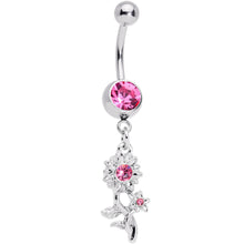 Load image into Gallery viewer, Pink Gem Sunflower Dangle Belly Ring
