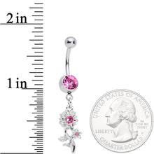 Load image into Gallery viewer, Pink Gem Sunflower Dangle Belly Ring
