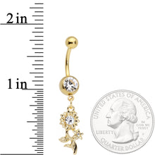 将图片加载到图库查看器，Clear Gem Gold Tone Sunflower Dangle Belly Ring
