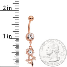 Load image into Gallery viewer, Clear Gem Rose Gold Tone Sunflower Dangle Belly Ring
