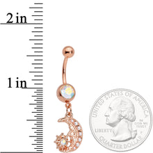 Load image into Gallery viewer, Aurora Gem Rose Gold Tone Shooting Star Dangle Belly Ring
