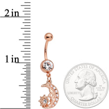 Load image into Gallery viewer, Clear Gem Rose Gold Tone Shooting Star Dangle Belly Ring
