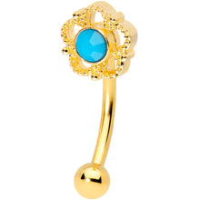 Load image into Gallery viewer, 16G 5/16 Faux Turquoise Gold Tone Flower Curved Eyebrow Ring
