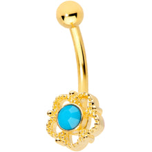 Load image into Gallery viewer, 16G 5/16 Faux Turquoise Gold Tone Flower Curved Eyebrow Ring
