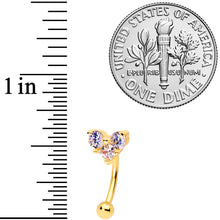 Load image into Gallery viewer, 16G 5/16 Clear Gem Trio Gold Tone Heart Curved Eyebrow Ring
