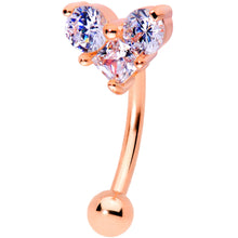 Load image into Gallery viewer, 16G 5/16 Clear Gem Trio Rose Gold Tone Heart Curved Eyebrow Ring
