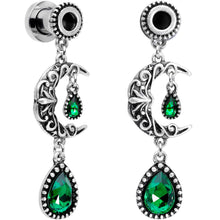 Load image into Gallery viewer, Green Gem Crescent Moon Dangle Screw Fit Tunnel Plug Set 6mm to 16mm
