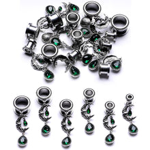 Load image into Gallery viewer, Green Gem Crescent Moon Dangle Screw Fit Tunnel Plug Set 6mm to 16mm
