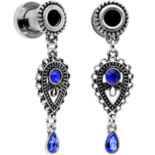 Load image into Gallery viewer, Blue Gem Filigree Drop Dangle Screw Fit Tunnel Plug Set 6mm to 16mm
