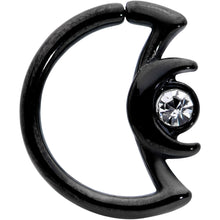 Load image into Gallery viewer, 16G 3/8 Clear Gem Black Crescent Moon Closure Ring

