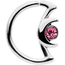 Load image into Gallery viewer, 16G 3/8 Pink Gem Crescent Moon Closure Ring
