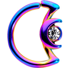 Load image into Gallery viewer, 16G 3/8 Clear Gem Rainbow Crescent Moon Closure Ring
