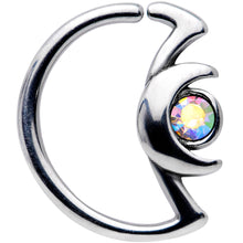 Load image into Gallery viewer, 18G 3/8 Aurora Gem Crescent Moon Closure Ring
