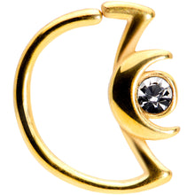 将图片加载到图库查看器，18G 3/8 Clear Gem Gold Tone Crescent Moon Closure Ring
