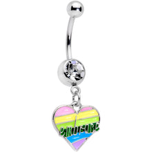 Load image into Gallery viewer, Clear Gem Embrace Pastel Rainbow Heart Dangle Belly Ring
