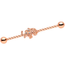 Load image into Gallery viewer, 14G Clear Gem Rose Gold Tone Elephant Industrial Barbell 38mm
