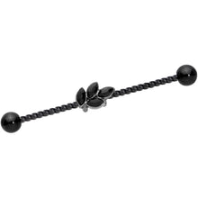 Load image into Gallery viewer, 14G Black Gem Black Anodized Leaf Industrial Barbell 38mm

