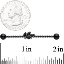 Load image into Gallery viewer, 14G Black Gem Black Anodized Leaf Industrial Barbell 38mm
