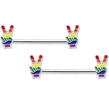 将图片加载到图库查看器，14G Pride Rainbow Peace Sign Barbell Nipple Ring Set
