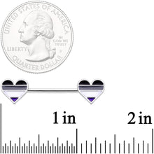 Load image into Gallery viewer, 14G Black Grey White Asexual Pride Heart Barbell Nipple Ring Set
