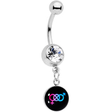 Load image into Gallery viewer, Clear Gem Bisexual Pride Flag Dangle Belly Ring
