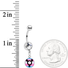Load image into Gallery viewer, Clear Gem Pink Blue White Transgender Pride Logo Dangle Belly Ring
