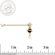 Load image into Gallery viewer, 14G Clear CZ Gem Gold Tone Saturn Dangle Industrial Barbell 38mm

