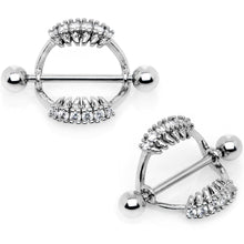 Load image into Gallery viewer, 14G 9/16 Clear CZ Gem Scary Fang Halloween Nipple Shield Set
