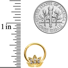 Load image into Gallery viewer, 16G 3/8 Clear Gem Gold Tone Lotus Flower Hinged Segment Ring
