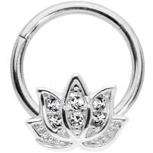 将图片加载到图库查看器，16G 3/8 Clear Gem Lotus Flower Hinged Segment Ring
