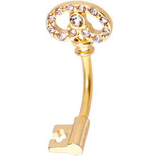 Load image into Gallery viewer, Clear CZ Gem Gold Tone Key to My Love Double Mount Belly Ring
