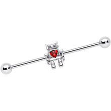 Load image into Gallery viewer, 14G Red Gem Heart Valentines Day Robot Industrial Barbell 38mm
